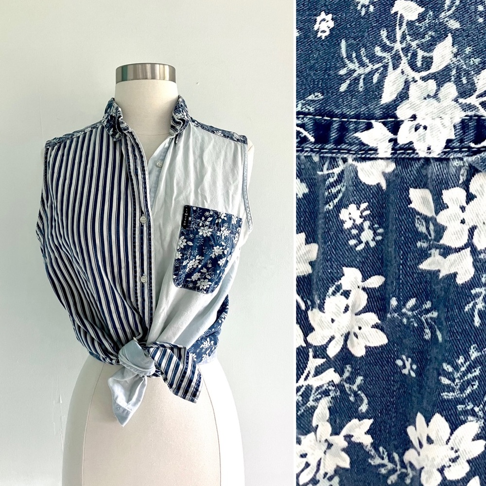 Vintage 80’s The Limited denim chambray floral button up shirt top